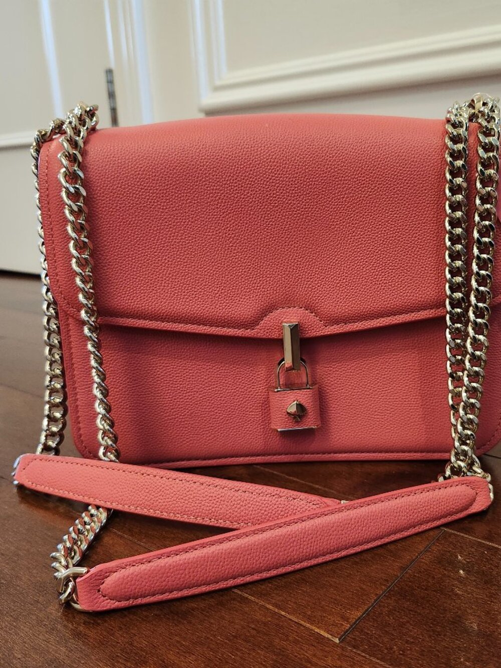 Kate Spade locket flap bag in pink pebbled leather